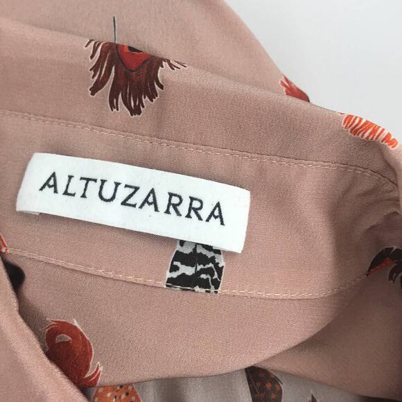 Altuzarra Kat Feather Printed Silk Midi Salmon Pink Dress 36 - Picture 10 of 12